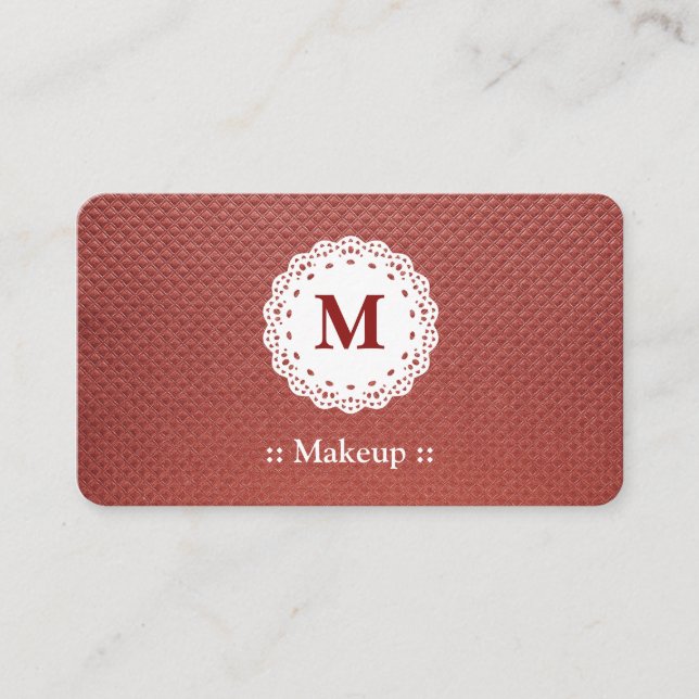 Carte De Visite Monogramme Maroon de dentelle de maquillage (Devant)