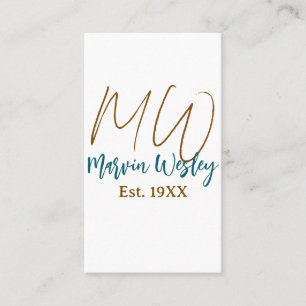 Carte De Visite Monogramme marron bleu turquoise année d'estimatio
