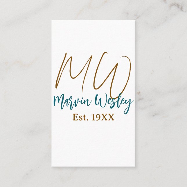 Carte De Visite Monogramme marron bleu turquoise année d'estimatio (Devant)