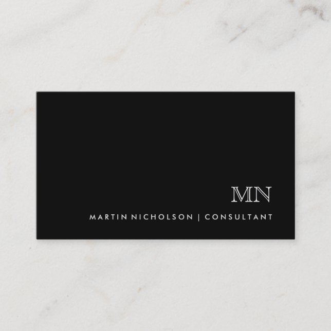 Carte De Visite Monogramme Masculin Classique Simple sur Noir (Devant)