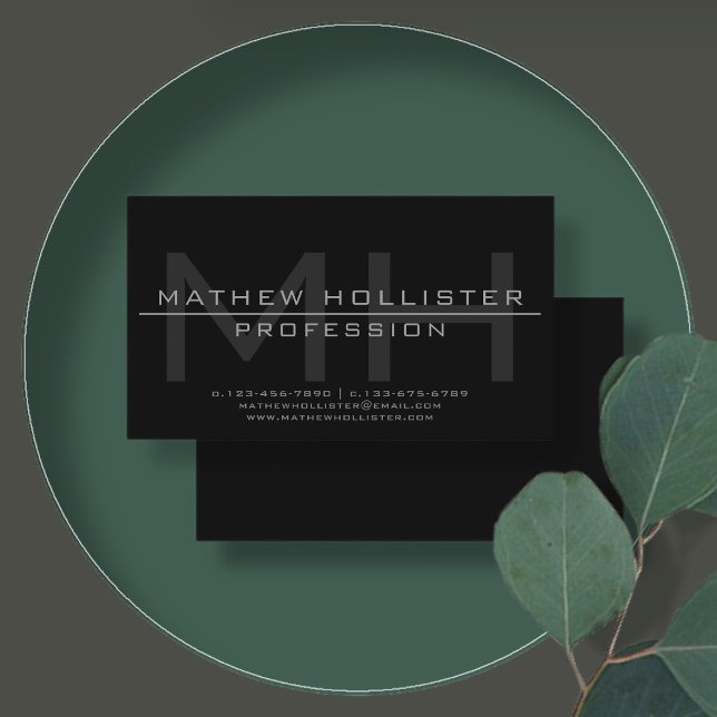 Carte De Visite Monogramme masculin, gris et noir (Créateur téléchargé)