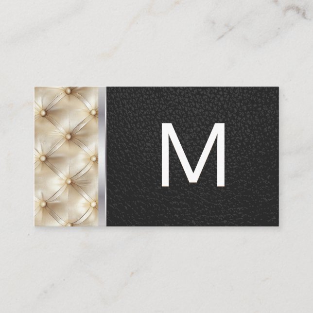 Carte De Visite Monogramme | Matériau Tufé de coussin | Cuir noir (Devant)