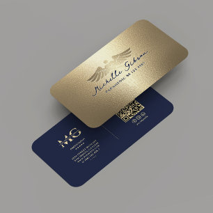 Carte De Visite Monogramme Médicale moderne Caduceus Blue Gold