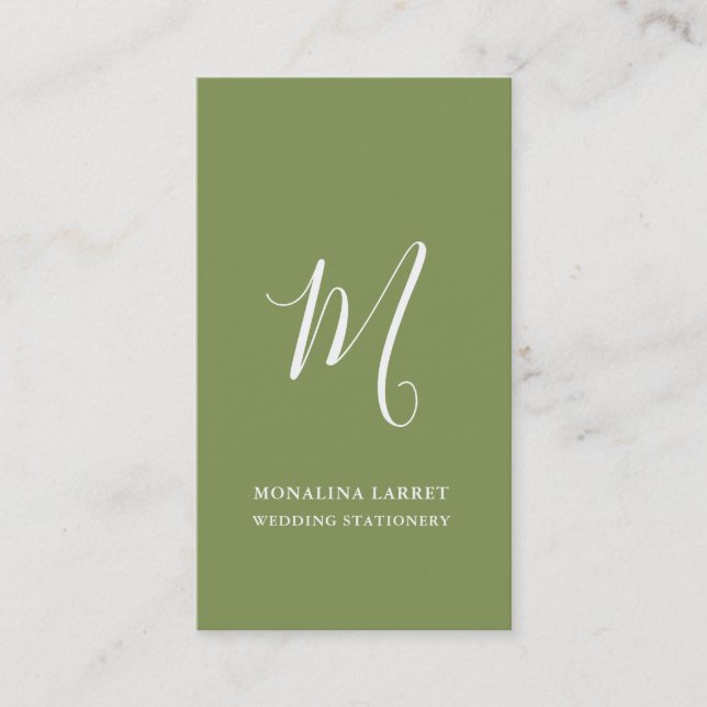 Carte De Visite Monogramme minimal Chic Sage Vert moderne (Devant)