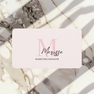 Carte De Visite Monogramme minimal initial et nom Pastel rose