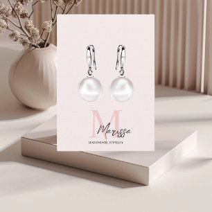 Carte De Visite Monogramme minimal initial et nom Pastel rose