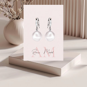 Carte De Visite Monogramme minimal initial et nom Pastel rose