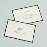 Carte De Visite Monogramme Minimal Luxe Noir Ivoire Chic Élégant<br><div class="desc">Chic et élégant, cette carte de visite monogramme moderne en ivoire et noir est un design minimaliste sophistiqué qui combine votre monogramme dans un script écrit à la main avec une typographie serif élégante. Le mince cadre noir met en valeur la sensation classique et intemporelle de cette mise en page....</div>