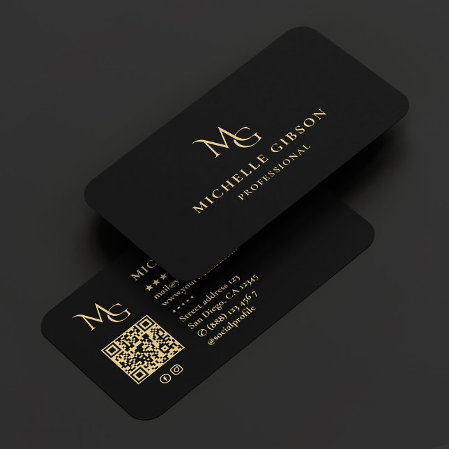 Carte De Visite Monogramme minimal MG Professionnel Élégant noir (Minimal Monogram MG Professional Elegant Black Business Card
)