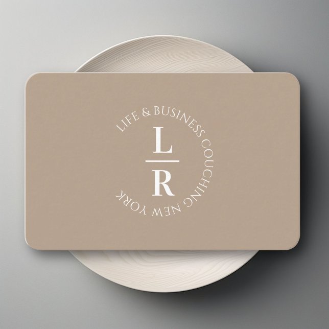 Carte De Visite Monogramme, minimaliste beige brun (Monogram, minimalistic beige brown business business card)