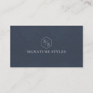 Carte De Visite Monogramme Minimaliste Bleu Minuit