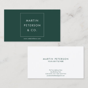 Carte De Visite Monogramme Minimaliste Carré Blanc sur Fond Vert