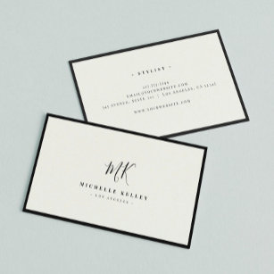Carte De Visite Monogramme minimaliste de luxe noir ivoire chic él