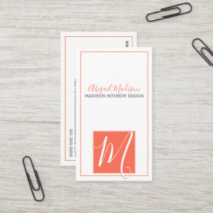 Carte De Visite Monogramme minimaliste Élégant Corail