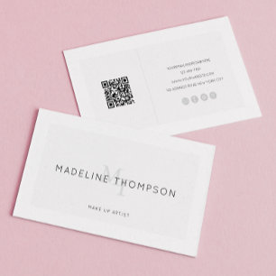 Carte De Visite Monogramme minimaliste gris clair QR
