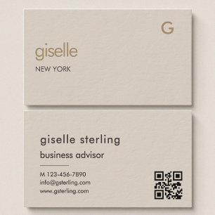 Carte De Visite Monogramme minimaliste Mocha Brown Gold QR Code