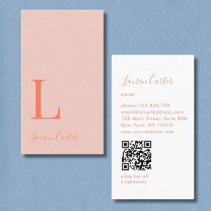 Carte De Visite Monogramme minimaliste moderne Blush Orange QR Cod