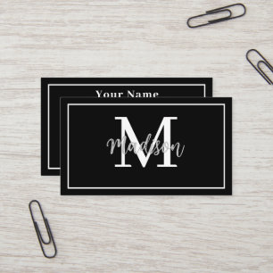 Carte De Visite Monogramme minimaliste moderne noir