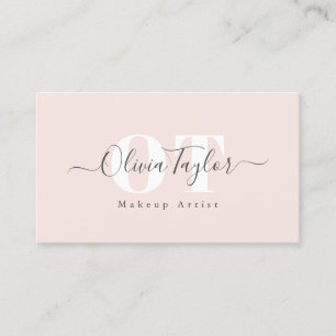 Carte De Visite Monogramme minimaliste Moderne Script Blush Profes