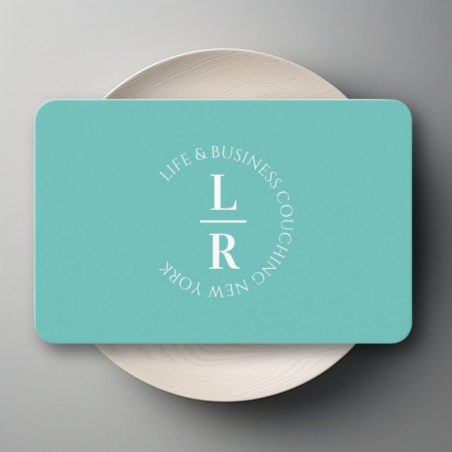 Carte De Visite Monogramme, minimaliste turquoise (Monogram, minimalist turquoise business business card)