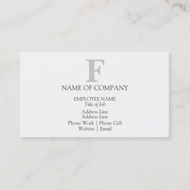 Carte De Visite Monogramme Modèle de conception simple gris-noir (Devant)
