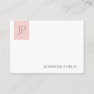 Carte De Visite Monogramme Modèle simple rose rose blanc élégant