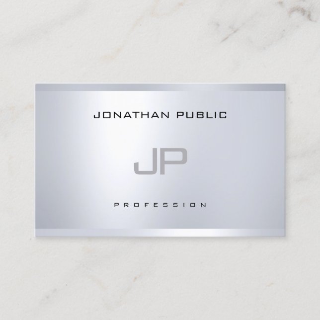Carte De Visite Monogramme moderne Argent look élégant Simple Plai (Devant)