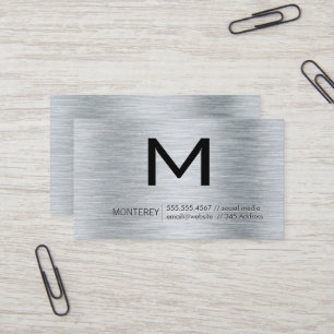 Carte De Visite Monogramme moderne Arrière - plan brossé métalli