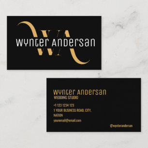 Carte De Visite Monogramme moderne Black Gold Chic Minimal Personn
