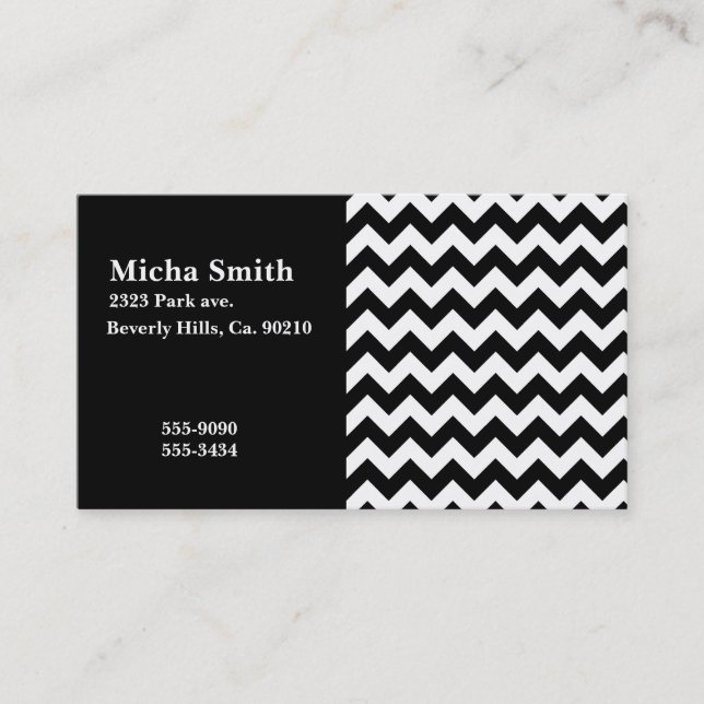 Carte De Visite Monogramme moderne blanc et noir de Chevron (Devant)