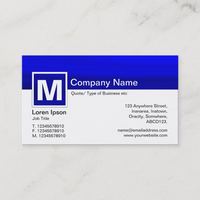 Carte De Visite Monogramme moderne - Bleu Galaxie (Devant)