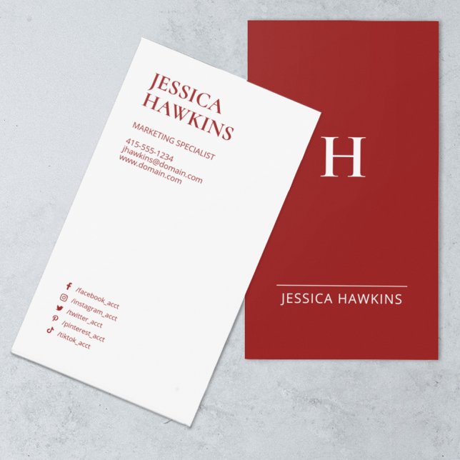 Carte De Visite Monogramme moderne branché Social Media Crimson Ro (Créateur téléchargé)