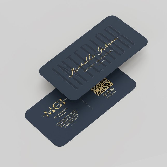 Carte De Visite Monogramme moderne Designer d'intérieur Bleu éléga (Modern Monogram Interior Designer Elegant Blue Business Card
)