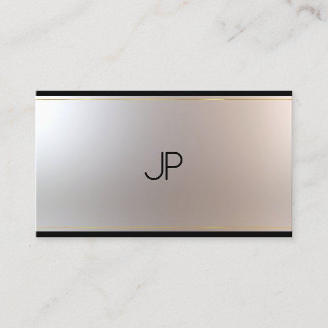 Carte De Visite Monogramme moderne élégant Glam Unique Or Argent (Devant)