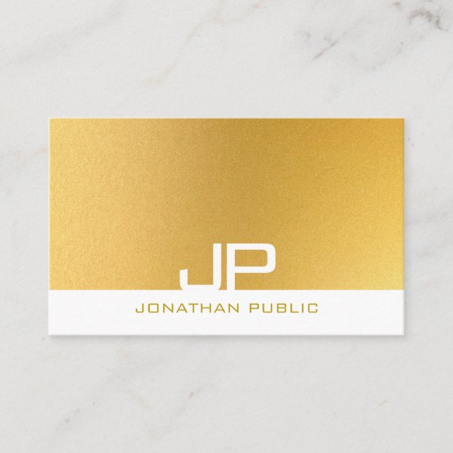 Carte De Visite Monogramme moderne Elegant Gold Modèle tendance (Devant)