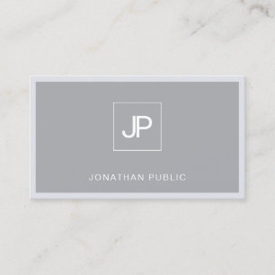 Carte De Visite Monogramme Moderne Élégant Gris Simple Clair Tenda