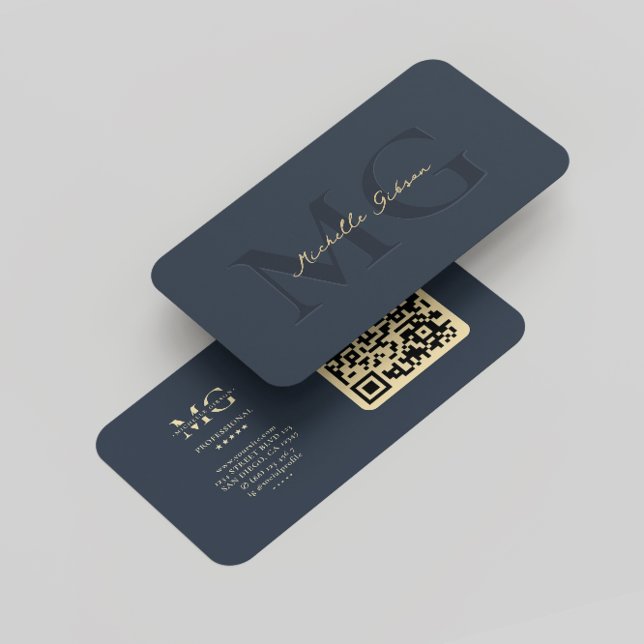 Carte De Visite Monogramme moderne élégant professionnel bleu fonc