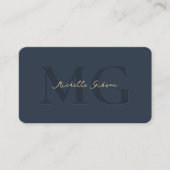 Carte De Visite Monogramme moderne élégant professionnel bleu fonc (Devant)