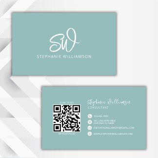 Carte De Visite Monogramme moderne élégant QR Code minimaliste Tur