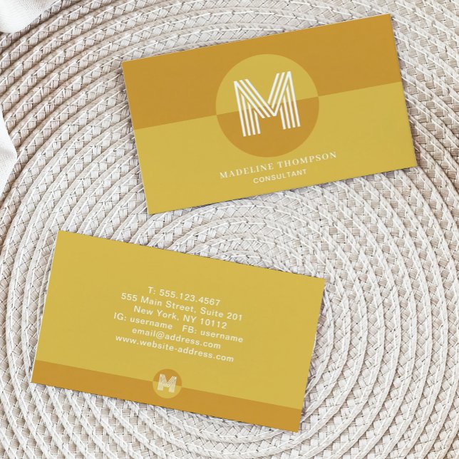 Carte De Visite Monogramme moderne géométrique Jaune de moutarde r (Créateur téléchargé)