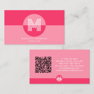 Carte De Visite Monogramme Moderne Géométrique Magenta Rose Code Q