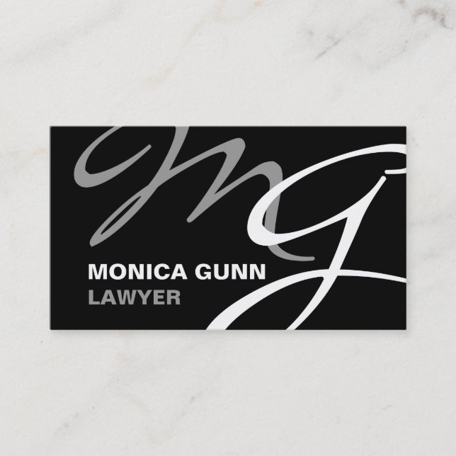 Carte De Visite Monogramme moderne gris noir (Devant)