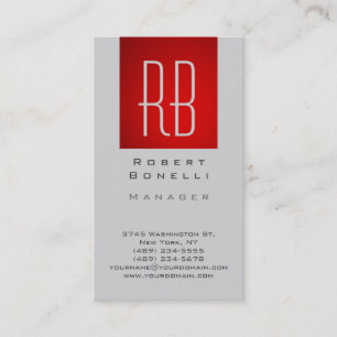 Carte de visite Monogramme moderne gris rouge vert