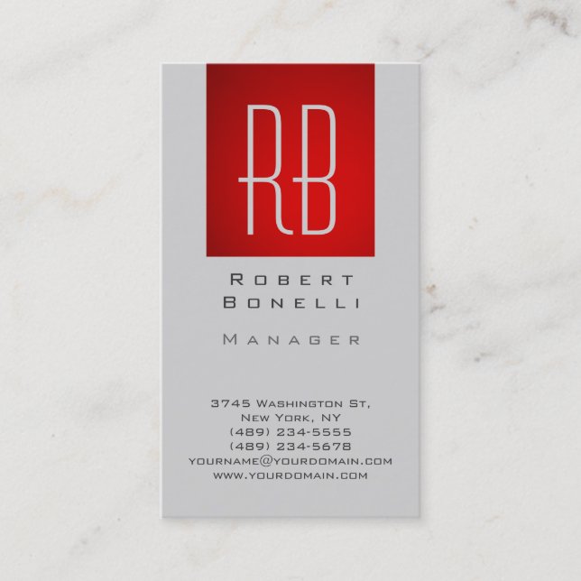 Carte de visite Monogramme moderne gris rouge vert (Devant)