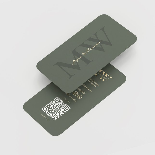 Carte De Visite Monogramme moderne Initiales Professional Sage Gre (Modern Monogram Initials Professional Sage Green Business Card
)