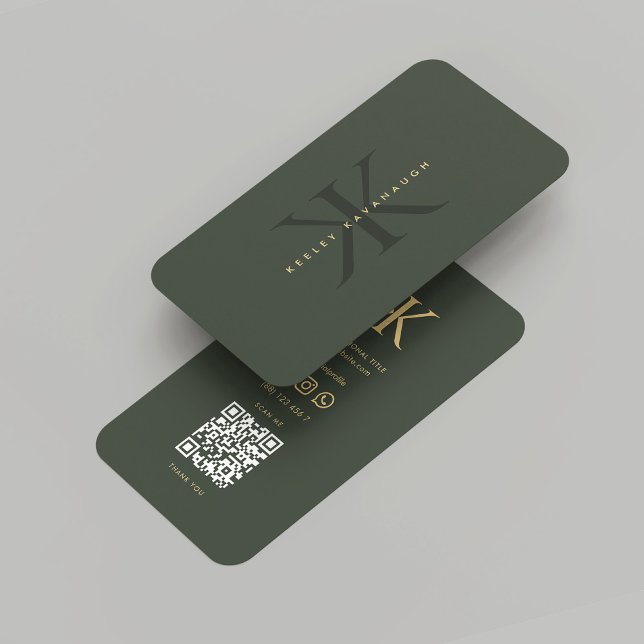 Carte De Visite Monogramme moderne K Dark Green Gold Professional (Modern Monogram K Dark Green Gold Professional Business Card
)