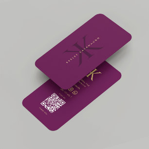 Carte De Visite Monogramme moderne K Luxe Purple Gold Professional
