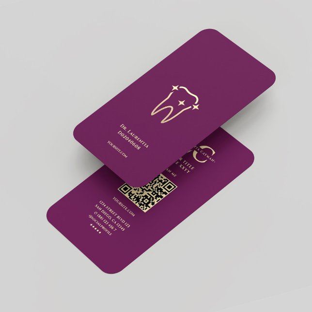 Carte De Visite Monogramme Moderne Luxe Violet Or Dentiste Dentair (Modern Monogram Luxury Purple Gold Dentist Dental Business Card
)