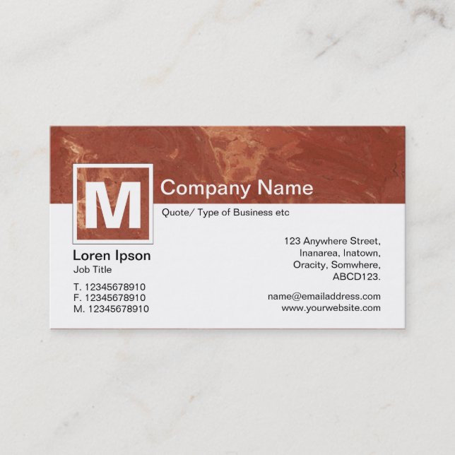 Carte De Visite Monogramme moderne - Marbre Brown (Devant)