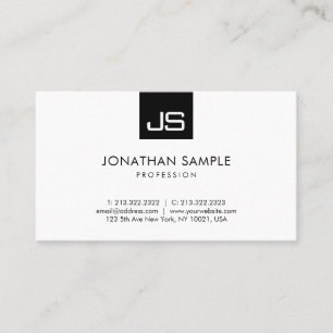 Carte De Visite Monogramme moderne minimaliste élégant Noir et bla